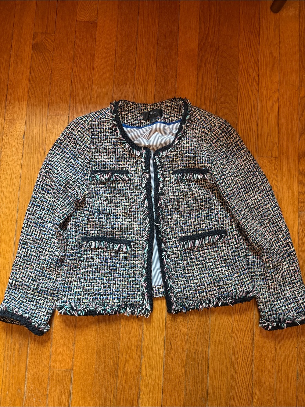 J. Crew Multicolor Tweed Fringe-Trim Cropped Jacket